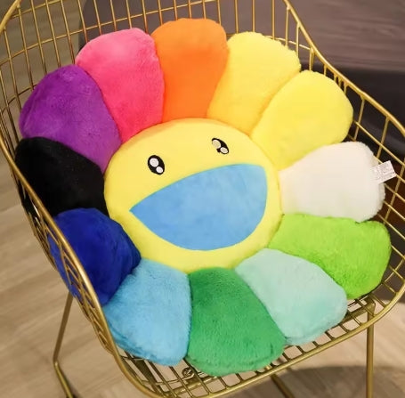 Colorful Sun Flower Plushe Toy Pillow Cartoon Murakami Long Colorful Sun Flower Cushion Sunflower Flower Floor Mat